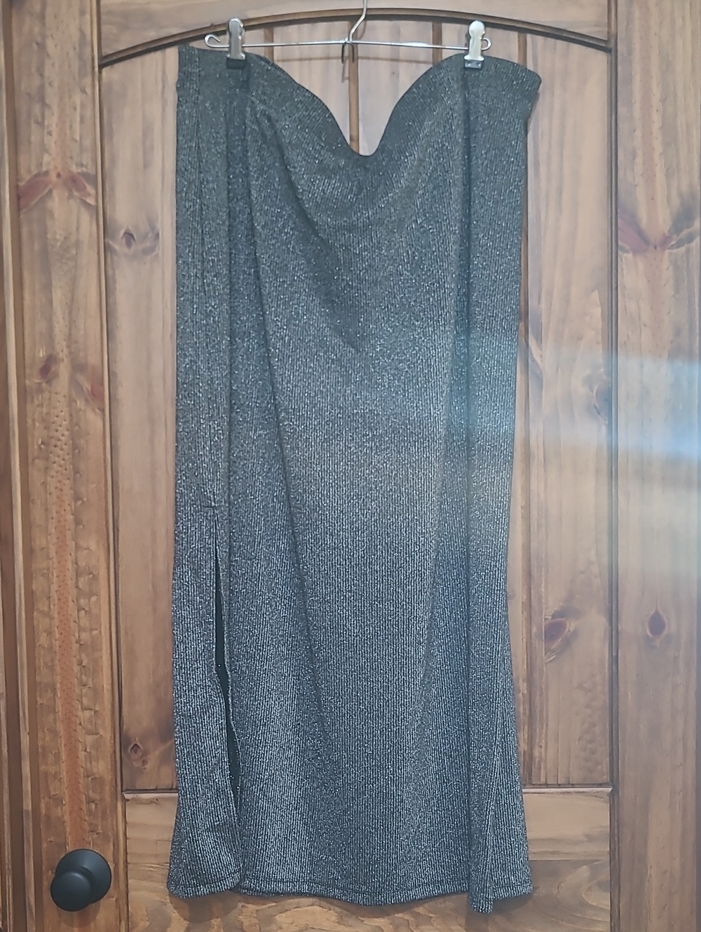 Strapless Metallic Black Silver Maxi Skirt